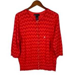 New Lane Bryant Cardigan Sweater Red Chevron Cotton 3/4 Sleeve Women's 14